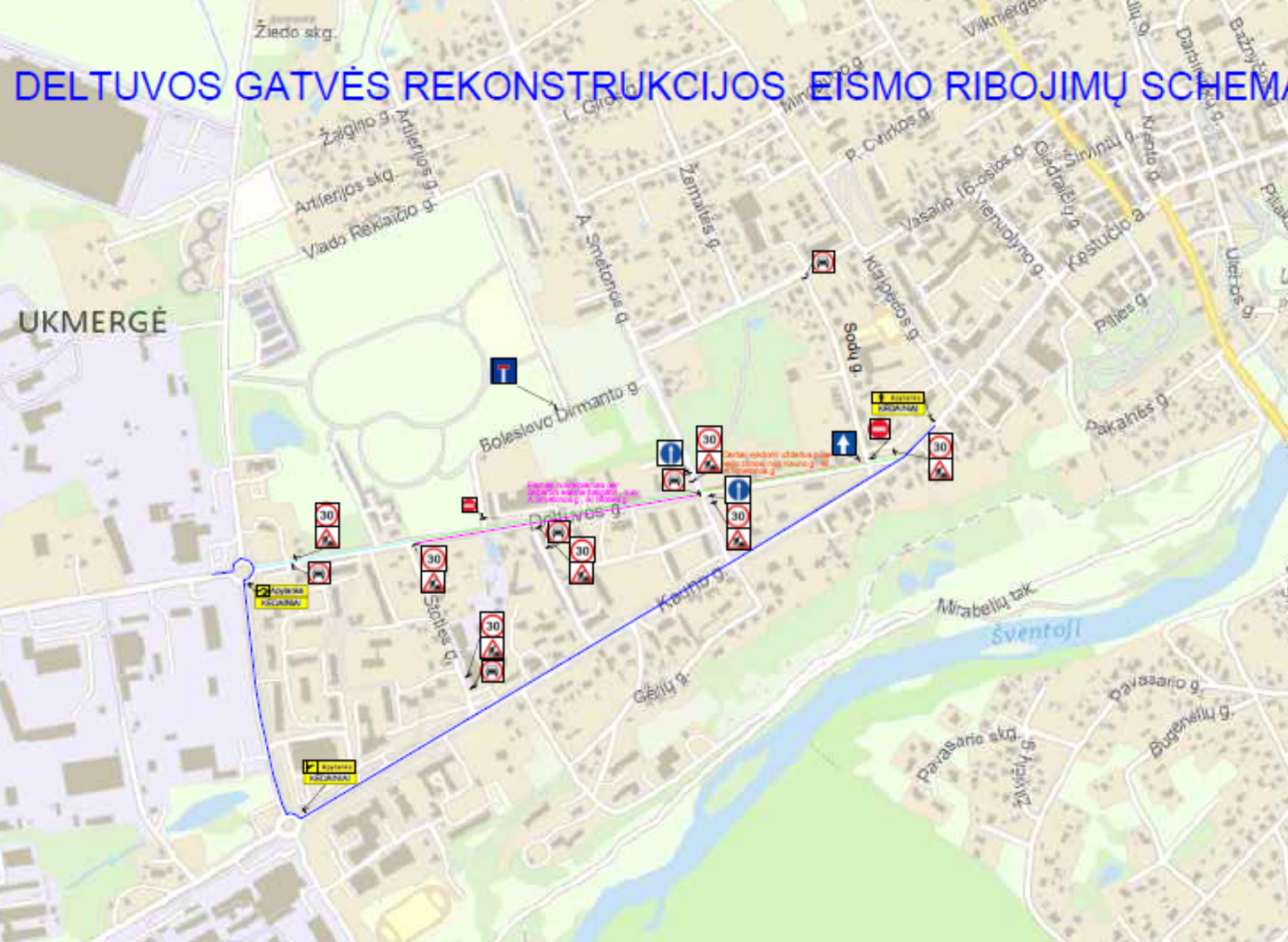 Deltuvos gatvės rekosntrukcijos eismo ribojimų schema