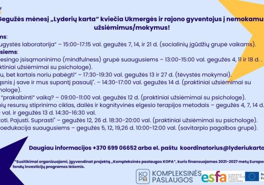 Gegužės mėnesio renginiai Ukmergėje ir rajone