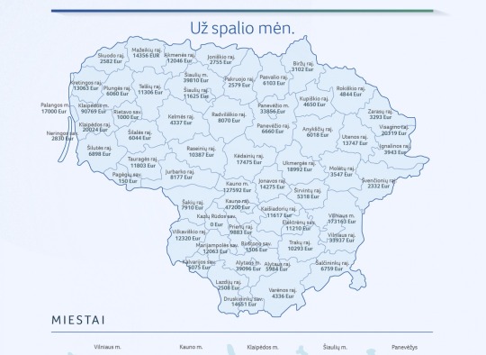 Žemėlapis, informuojantis, kiek kokia šalies savivaldybė išmokėjo kompensacijų gyventojams, laikinai suteikusiems būstą ukrainiečiams