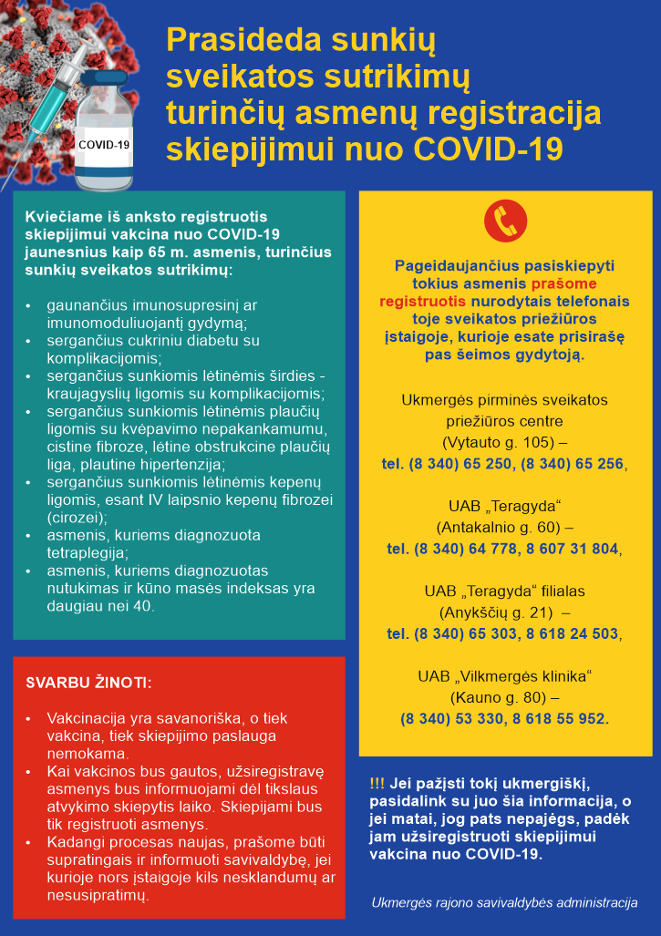 Kvietimas registruotis skiepijimui nuo COVID-19