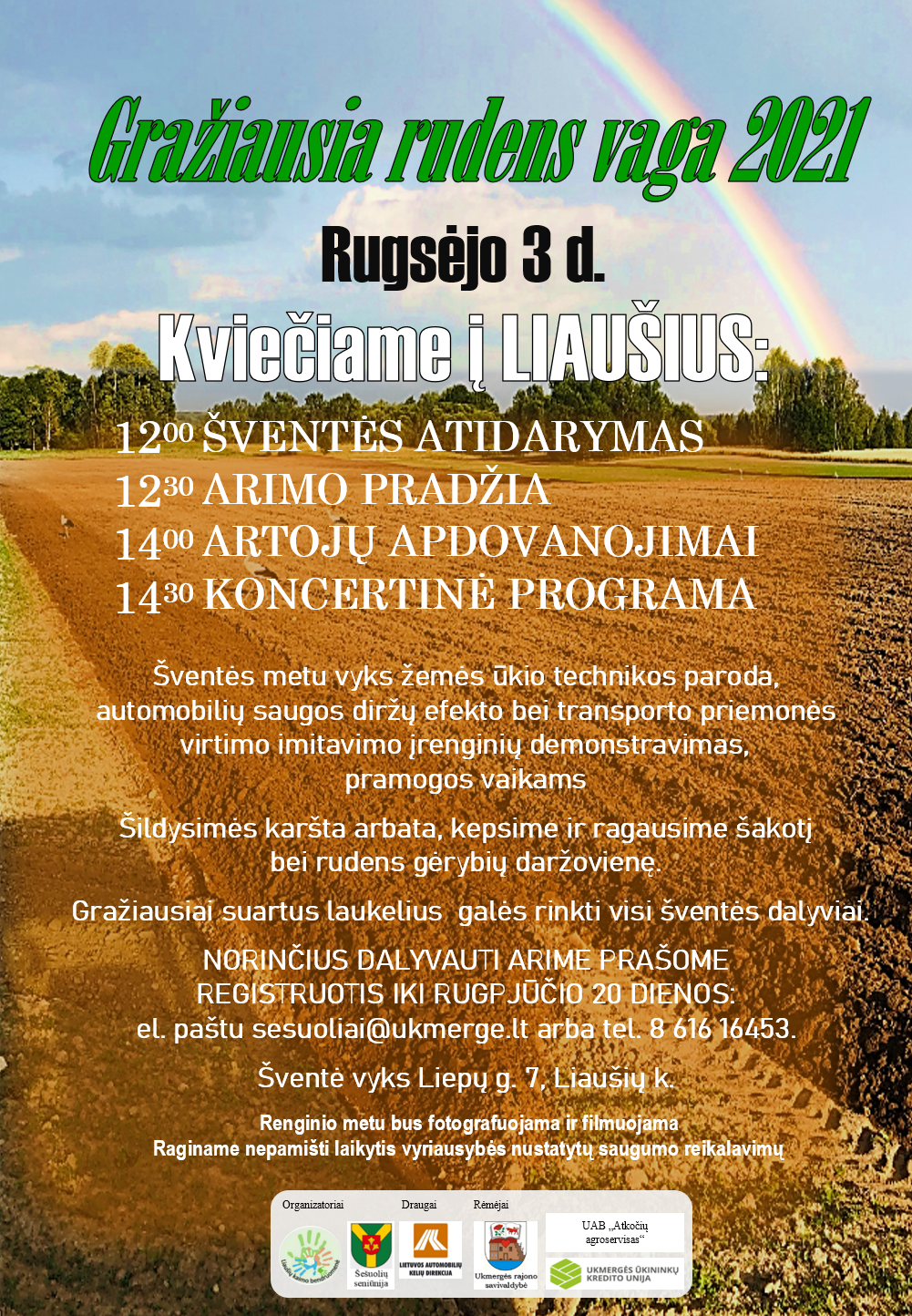 Kvietimas į šventę "Gražiausia rudens vaga 2021", kuri vyks  rugsėjo 3 dieną