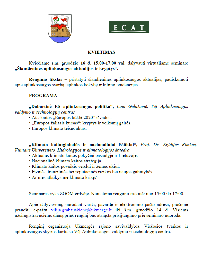 Kvietimas dalyvauti seminare