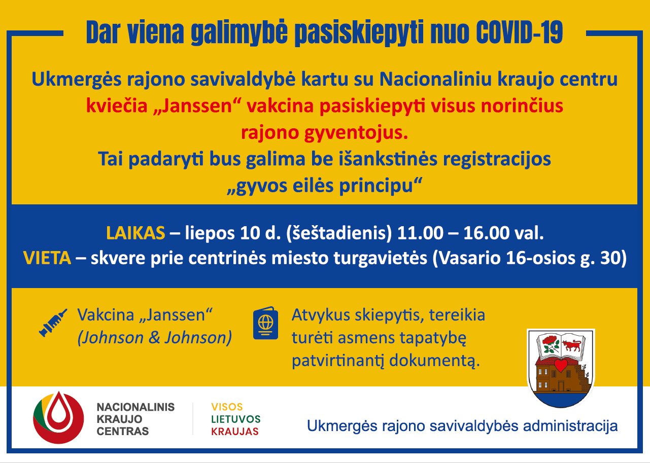 Kvietimas skiepytis Janssen vakcina