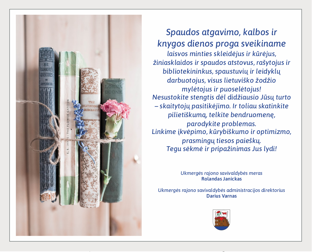 Sveikinimas Spaudos atgavimo, kalbos ir knygos dienos proga